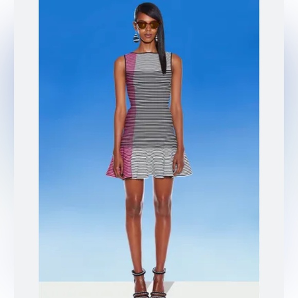 Ohne Titel Dresses & Skirts - Ohne Titel Striped Knit Fit-and-Flare Dress Black White and Blue Size Large